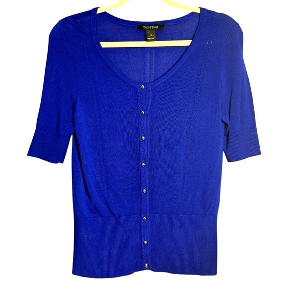 WHITE HOUSE BLACK MARKET Blue Short Sleeved Buttoned Cardigan, Size: S - Picture 1 of 4